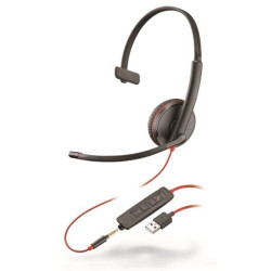 Auriculares plantronics blackwire c3215/ con micrófono/ jack 3.5/ usb/ negros