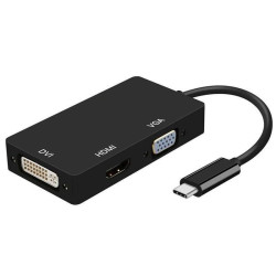 Conversor aisens a109-0343/ usb tipo-c macho - dvi hembra/ vga hembra / hdmi hembra/ 15cm/ negro