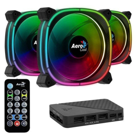 Pack 3 ventiladores aerocool astro 12 pro/ 12cm + h66f hub + mando a distancia